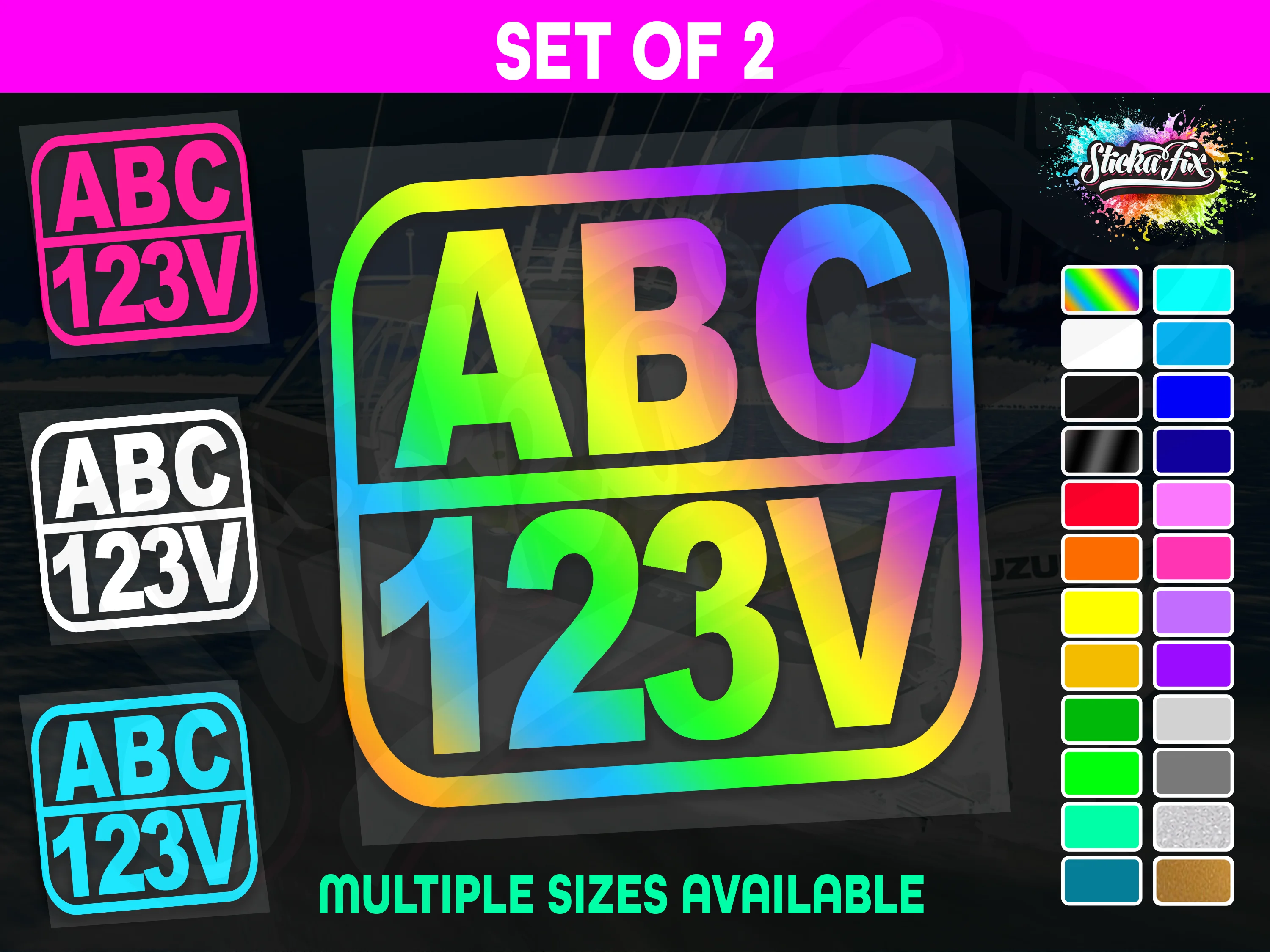 2x Rectangle Custom Boat Rego Sticker Decals Set Vinyl Registration
