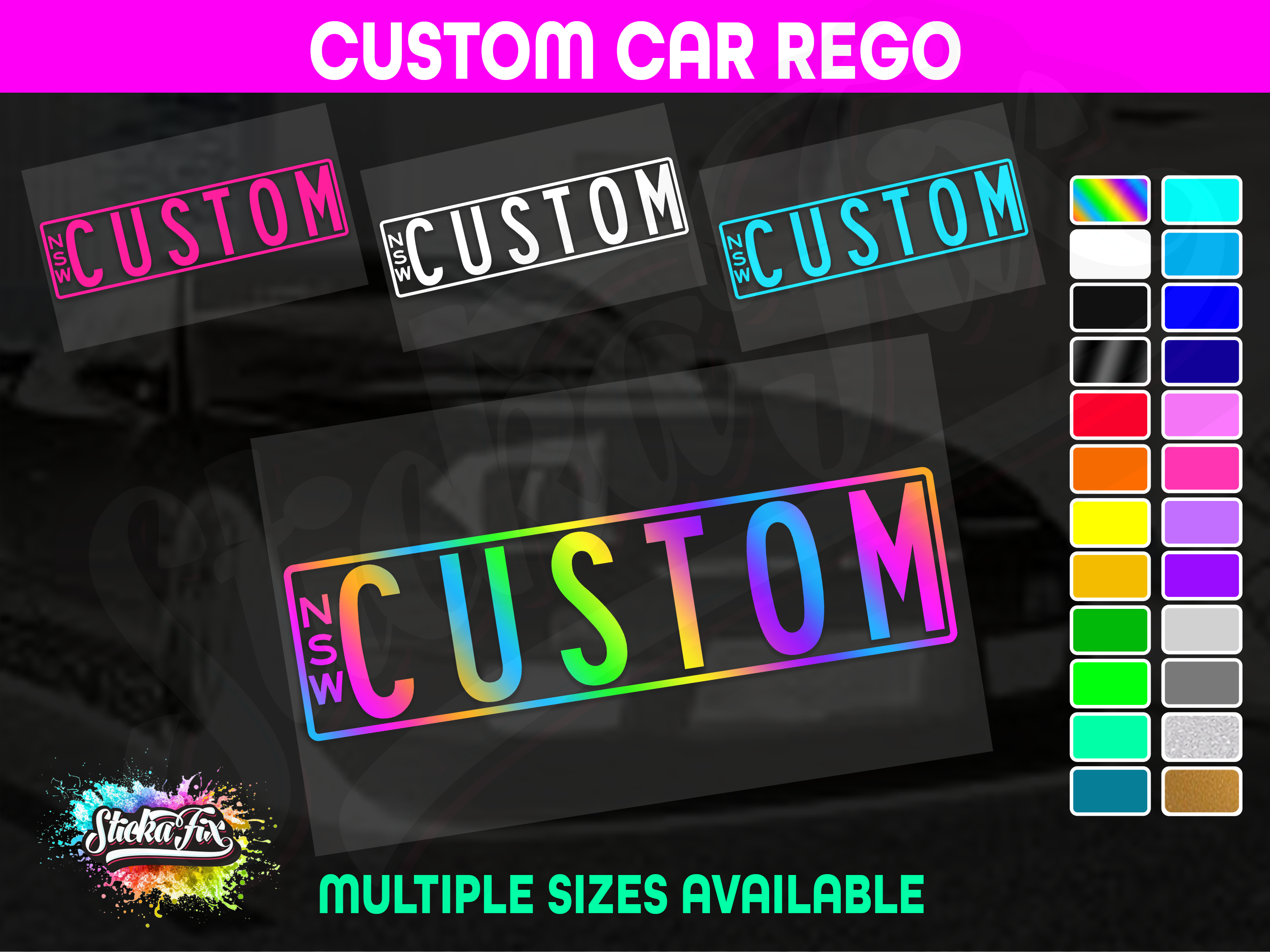 Custom Slimline Rego Number Small Sizes