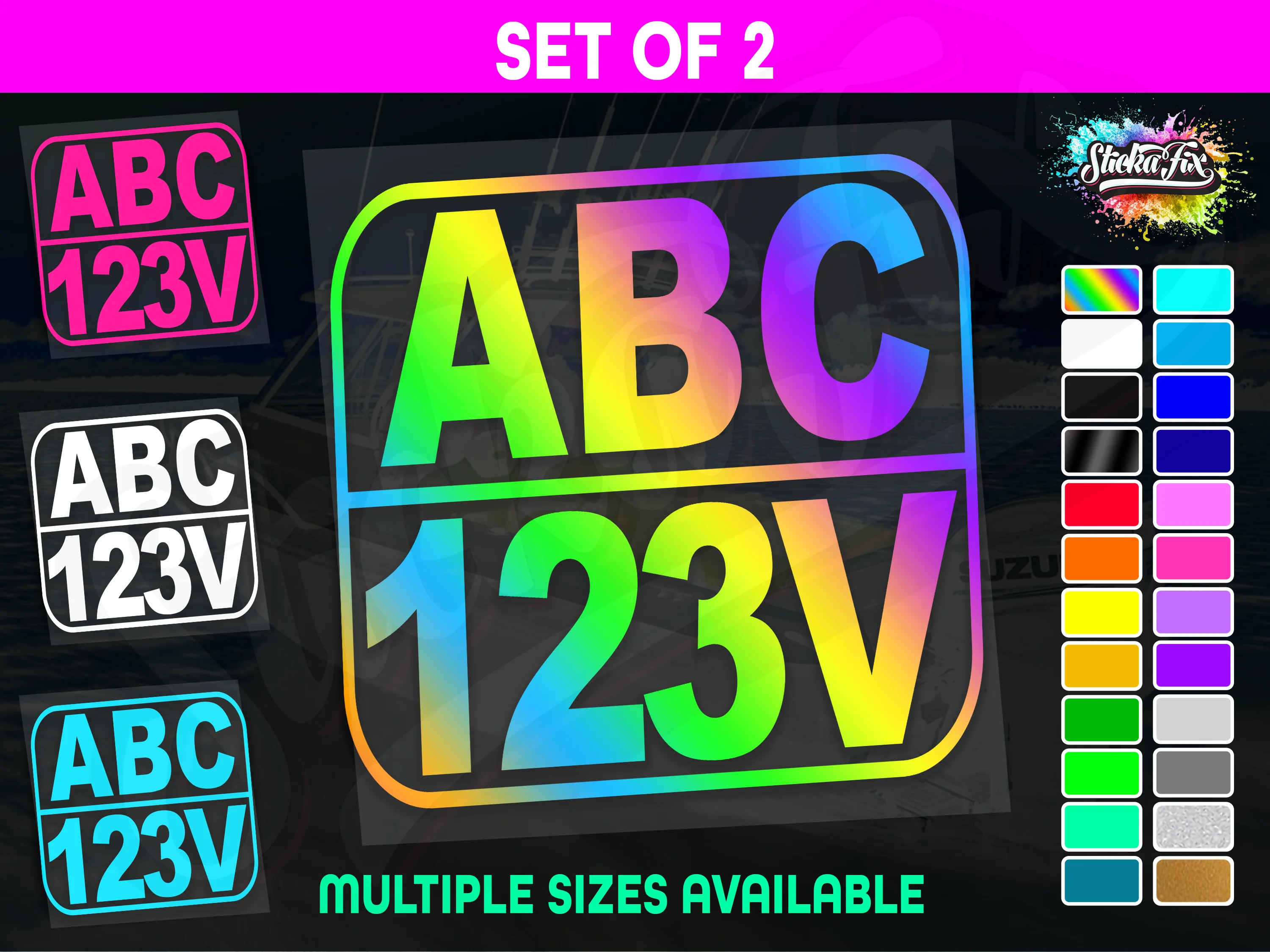 2x Rectangle Custom Boat Rego Sticker Decals Set Vinyl Registration
