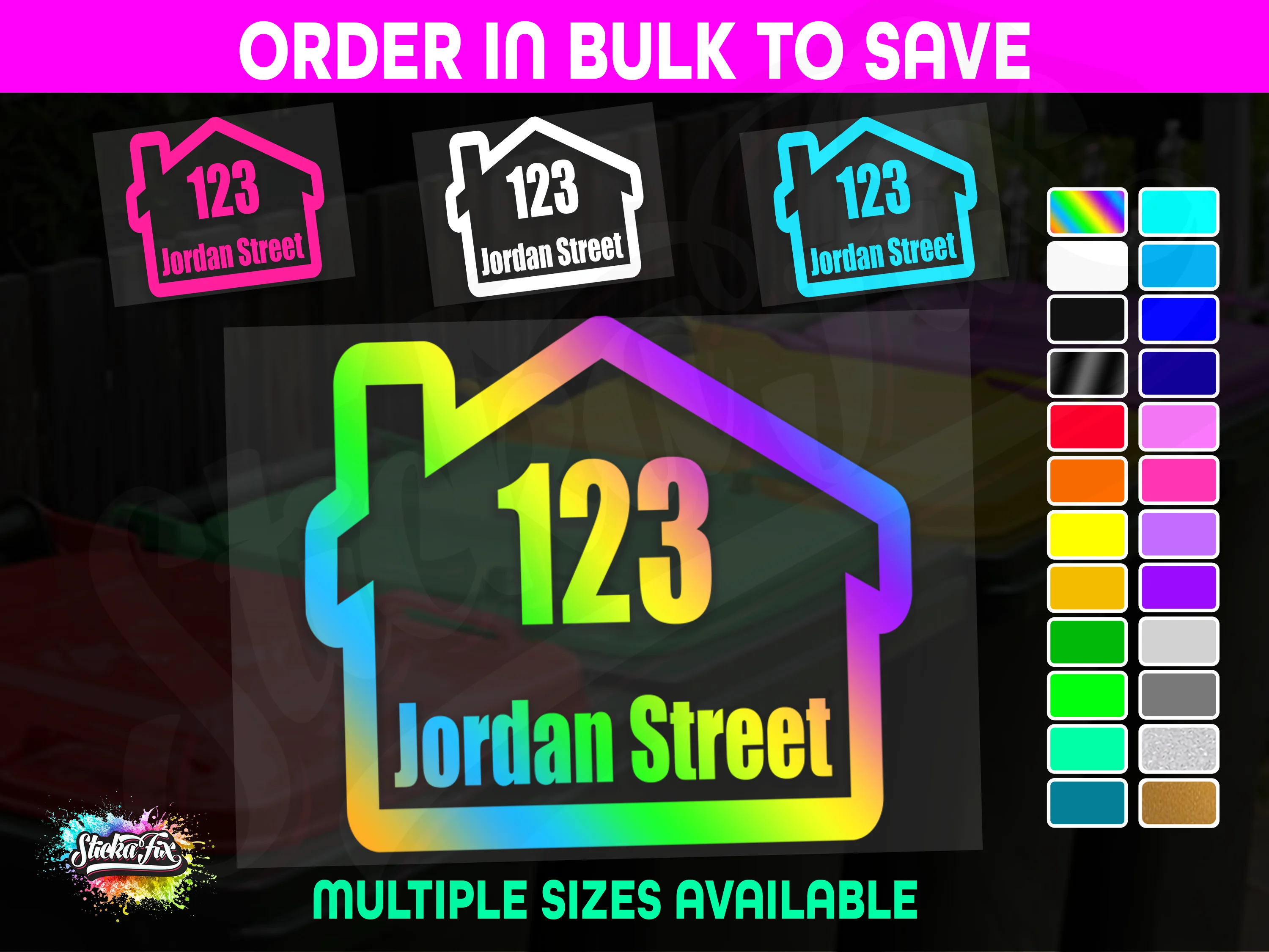 Custom Bin Sticker Street Name Number Wheelie Garbage Rubbish Vinyl Decal