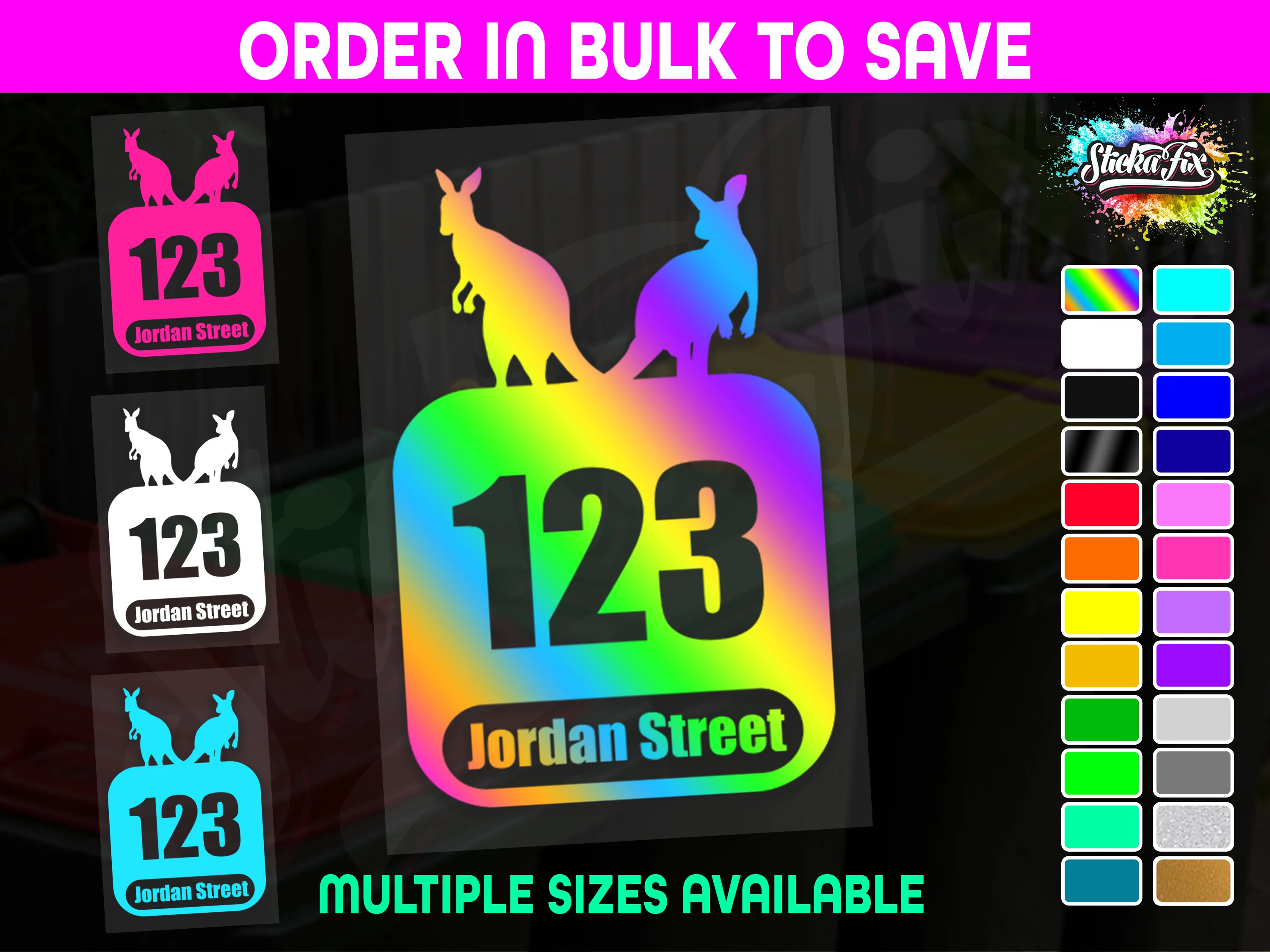 Custom Bin Sticker Street Name Number Wheelie Garbage Rubbish Vinyl Decal