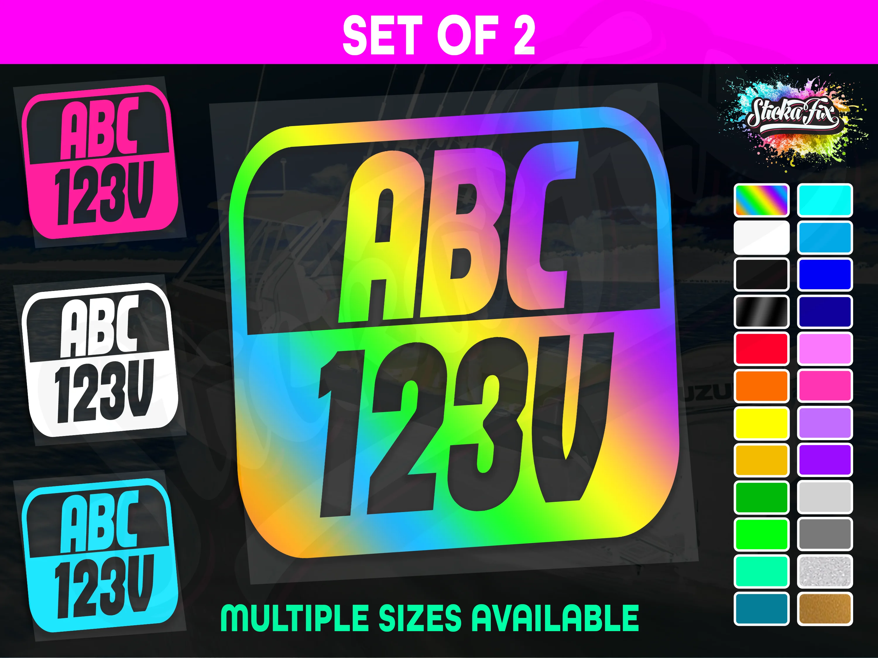 2x Rectangle Custom Boat Rego Sticker Decals Set Vinyl Registration