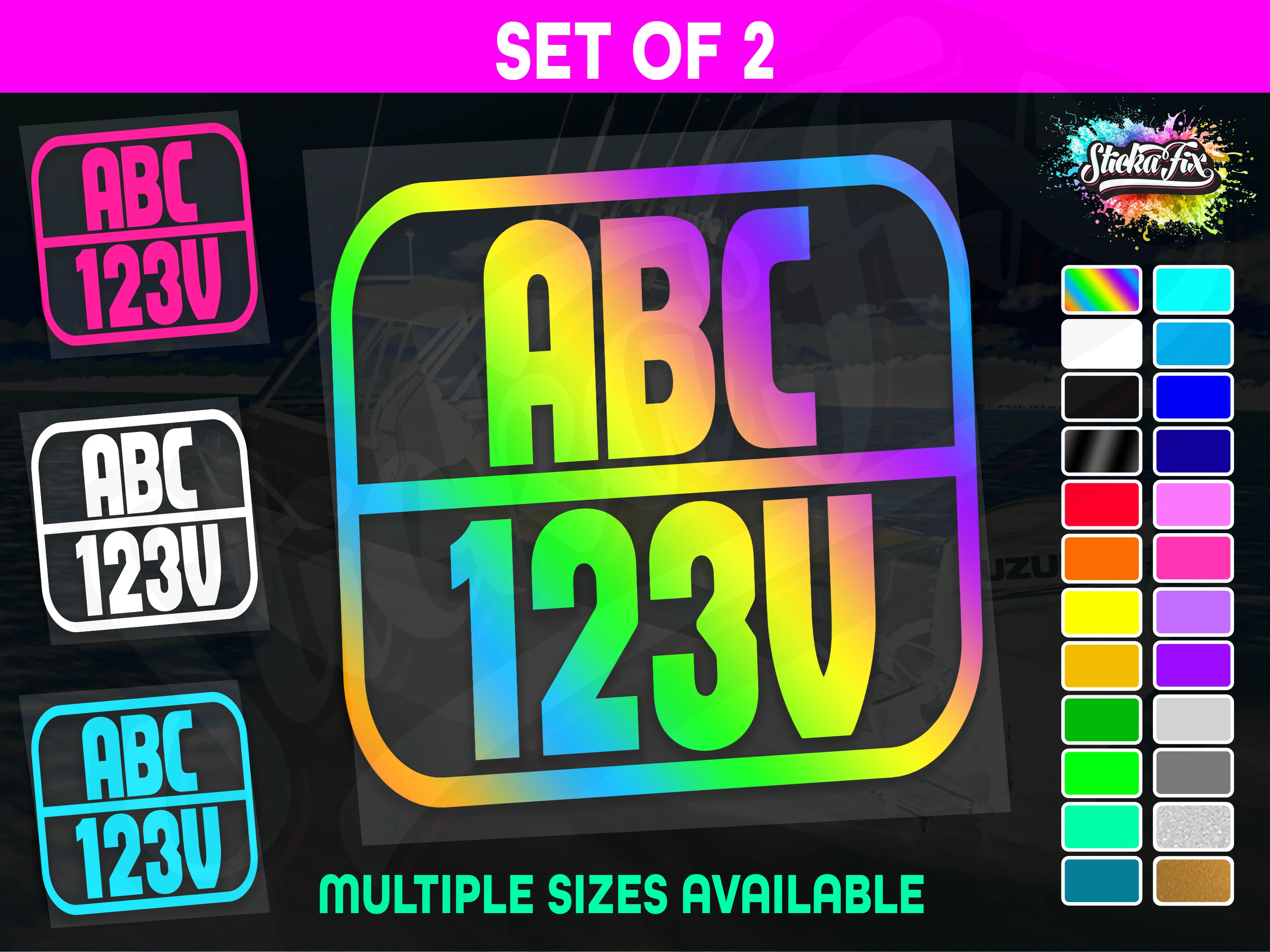2x Rectangle Custom Boat Rego Sticker Decals Set Vinyl Registration