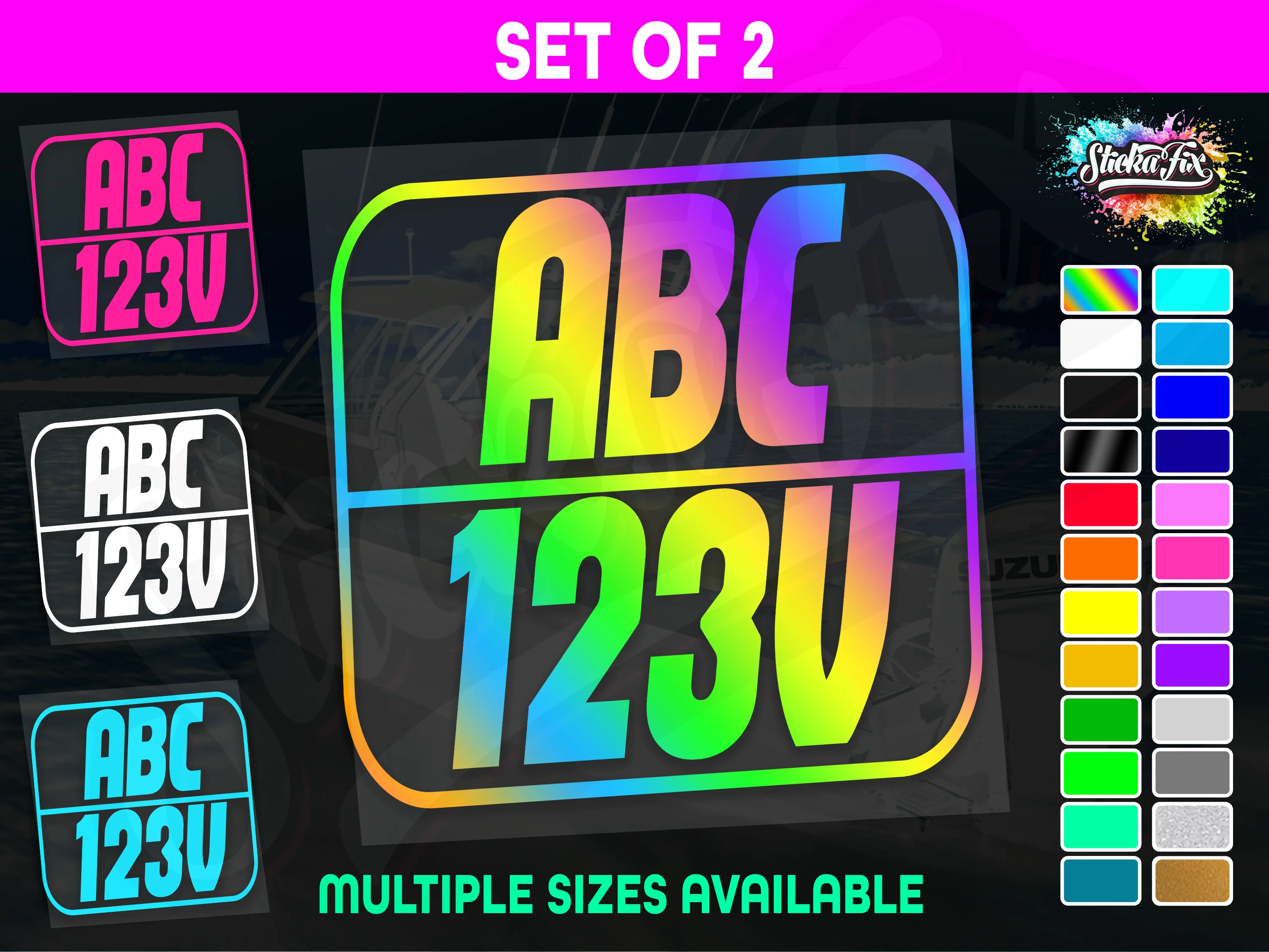 2x Rectangle Custom Boat Rego Sticker Decals Set Vinyl Registration