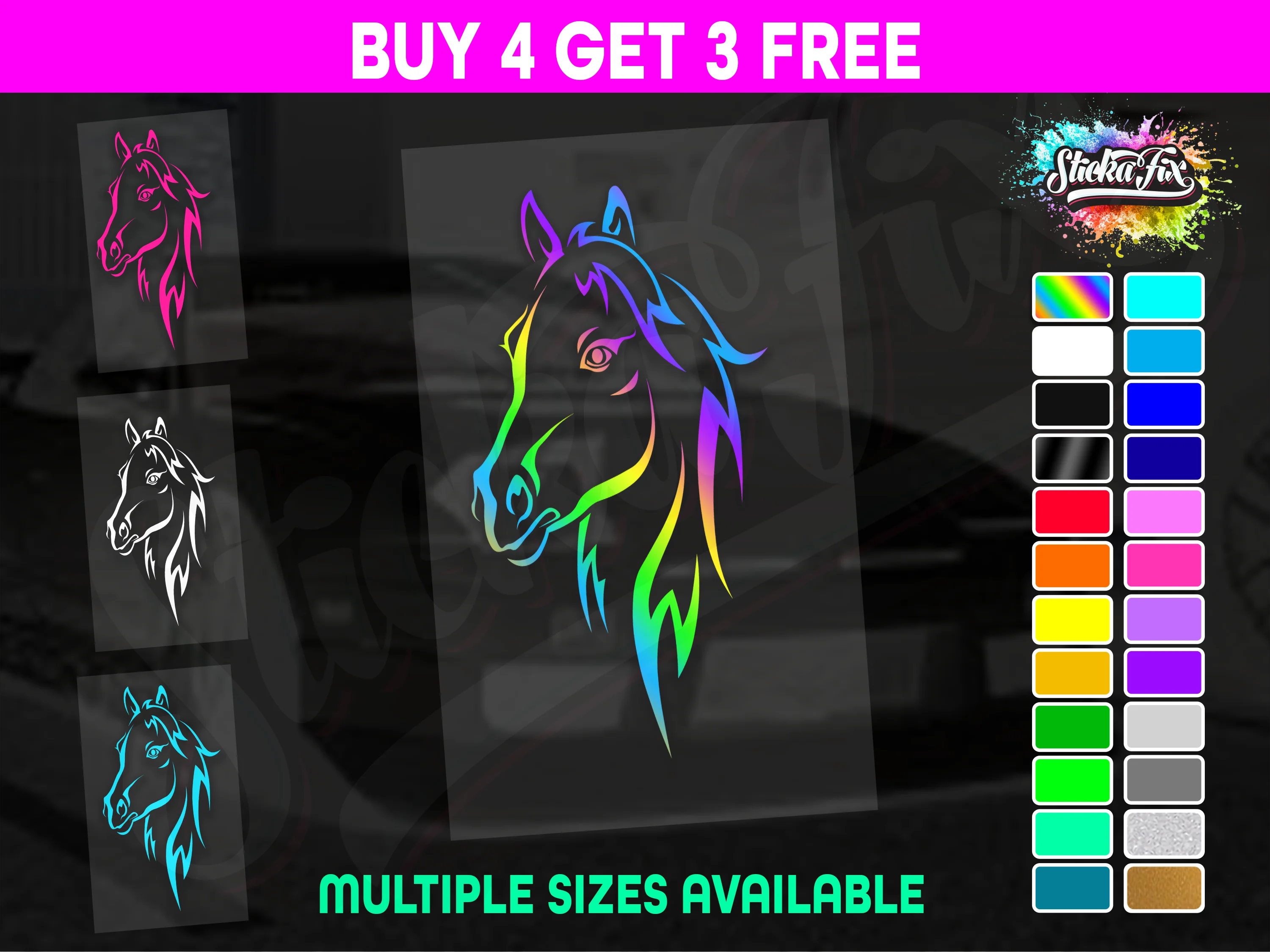 Horse Head Outline 4X4 car vinyl STICKER funny DECAL 4WD Float Truck Farm Van Outback Caravan
