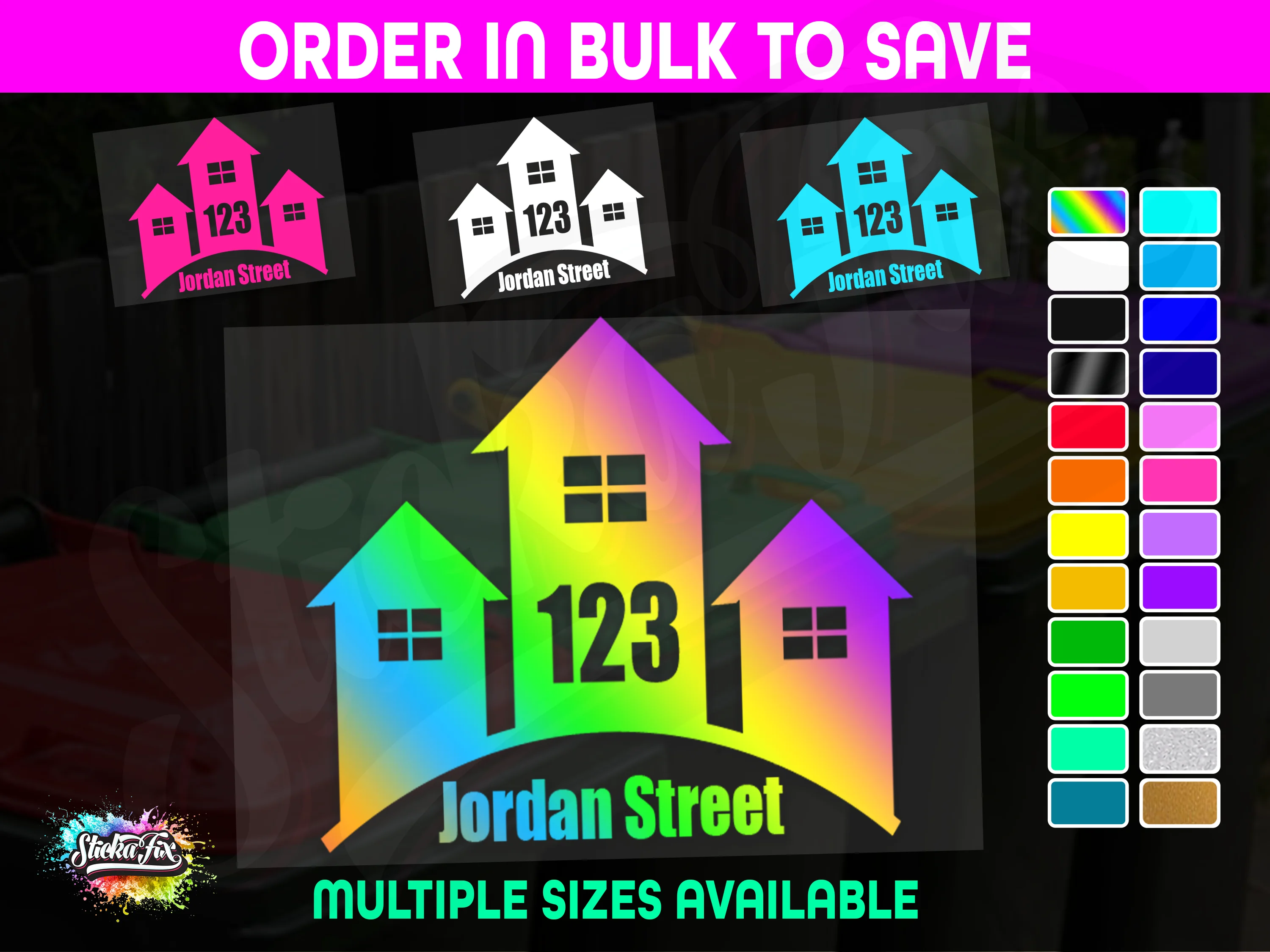 Custom Bin Sticker Street Name Number Wheelie Garbage Rubbish Vinyl Decal